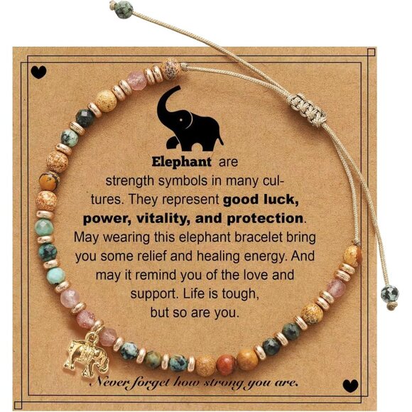 Inspirational Elephant Bracelet for Women - Natural Healing Stone Charm Jewelry - Picture 1 of 7